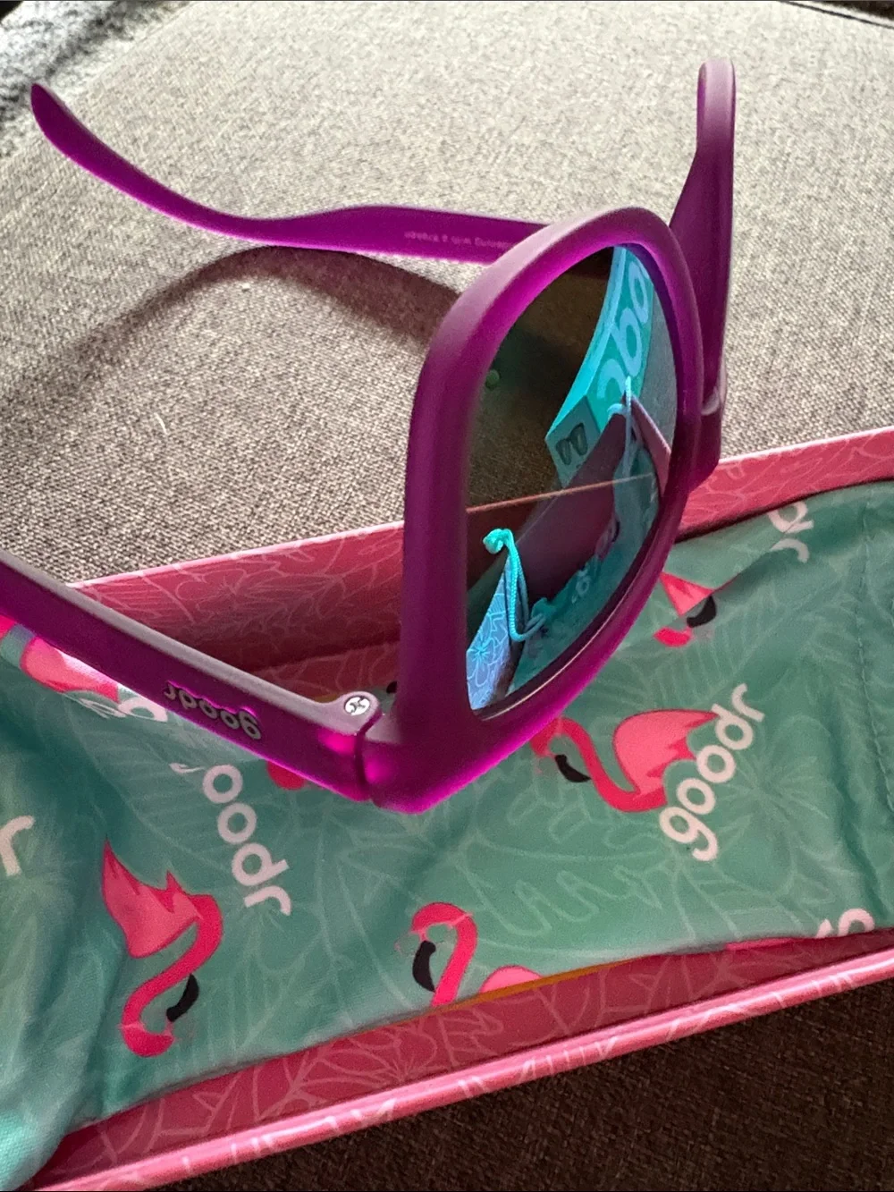Goodr Women's Sunglasses — Purple Frame with Green Mirrored Lenses